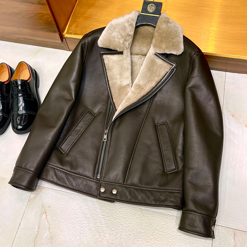 NIGO Hermes Men's Women's Autumn And Winter Fur One Motorcycle Section Lapel Retro Solid Color Zipper Leather Jacket Ngvp #nigo9767