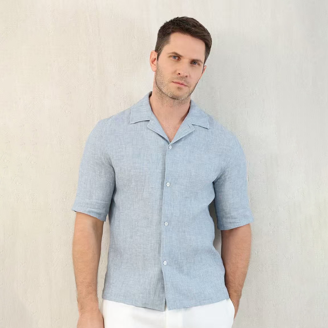 NIGO Brunello Cucinelli Men's Linen Loose Summer Single-Breasted Solid Color Lapel Short Sleeve Shirt Ngvp #nigo1454