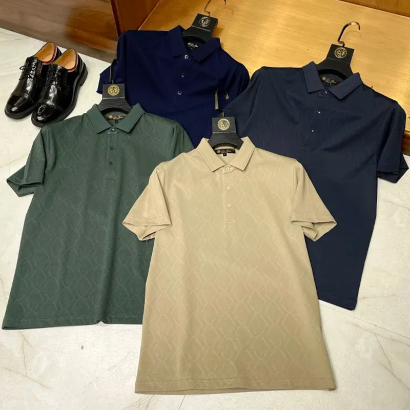NIGO Loro Piana Men's Summer Fashion Mulberry Silk Jacquard Solid Color Slim Fit Short Sleeve Casual Fit Polo Shirt Ngvp #nigo71257