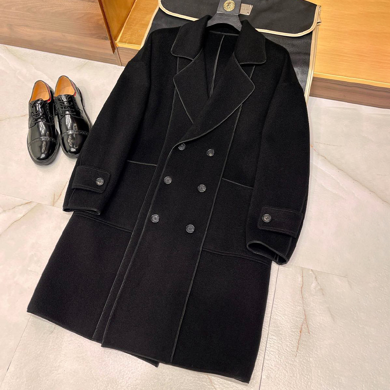 NIGO Louis Vuitton Men's Fall And Winter Lapel Solid Color Double-Breasted Long Double-Faced Tweed Cashmere Coat Ngvp #nigo9893