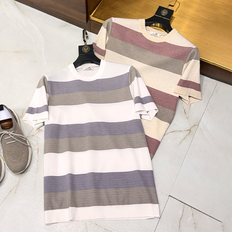 NIGO Hermes Men's Summer Colorblocked Striped Cotton Round Neck Short Sleeve T-Shirt Ngvp #nigo1396
