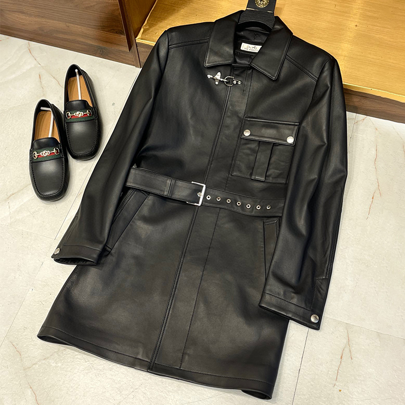 Hermes Long Leather Belted Trench Coat Ngvp #nigo6736