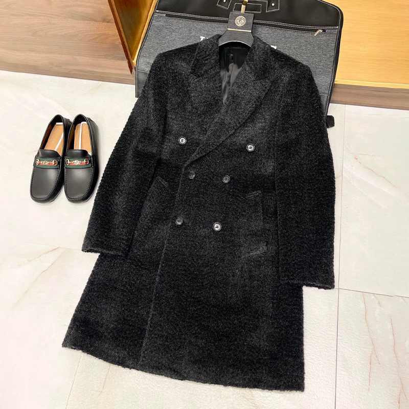 NIGO Hermes Men's Fall And Winter Water Wave Texture Casual Double-Breasted Medium-Length Wool Blend Coat Ngvp #nigo9882