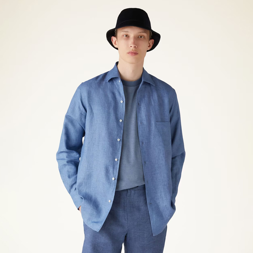 NIGO Loro Piana Men's Spring And Summer Solid Color André Shirt Lapel Single-breasted Linen Shirt Ngvp #nigo7962