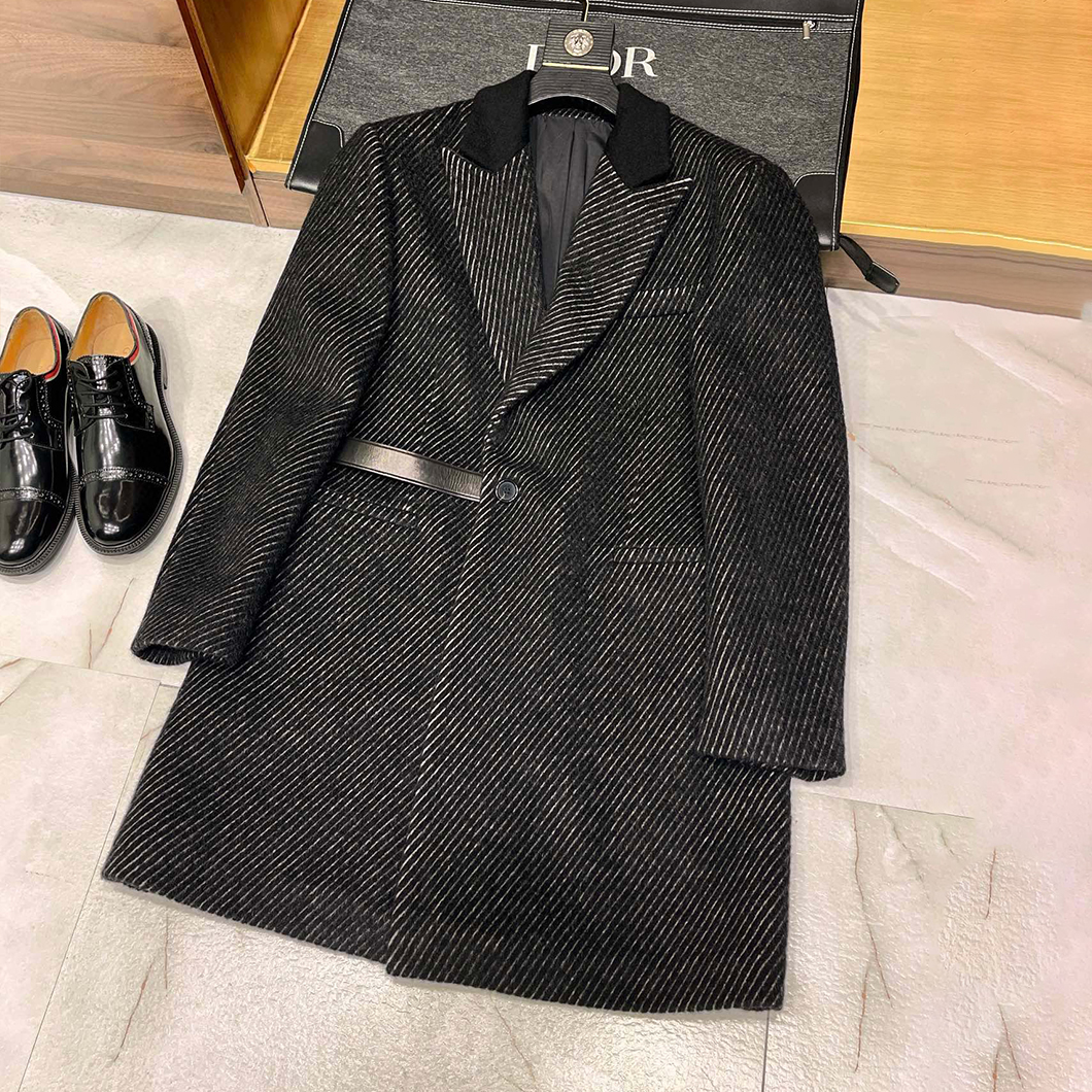 NIGO Dior Men's Fall And Winter Splicing Collar Wool Blend Single-Breasted Casual Medium-Length Coat Jacket Ngvp #nigo9542