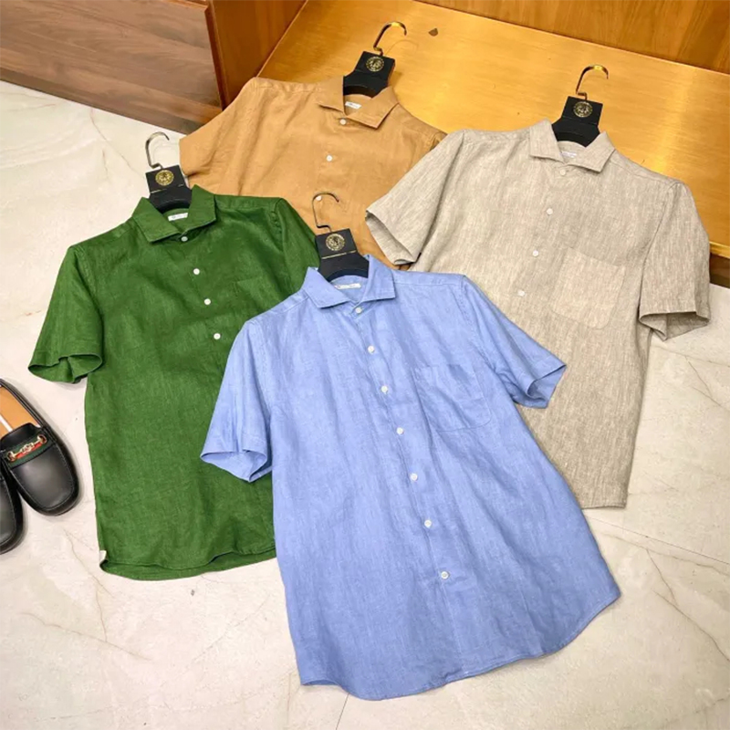 NIGO Loro Piana Men's Spring/summer Linen Fiber Retro Casual Polo Short Sleeved Solid Color Single Breasted Shirt Top Ngvp #nigo8535