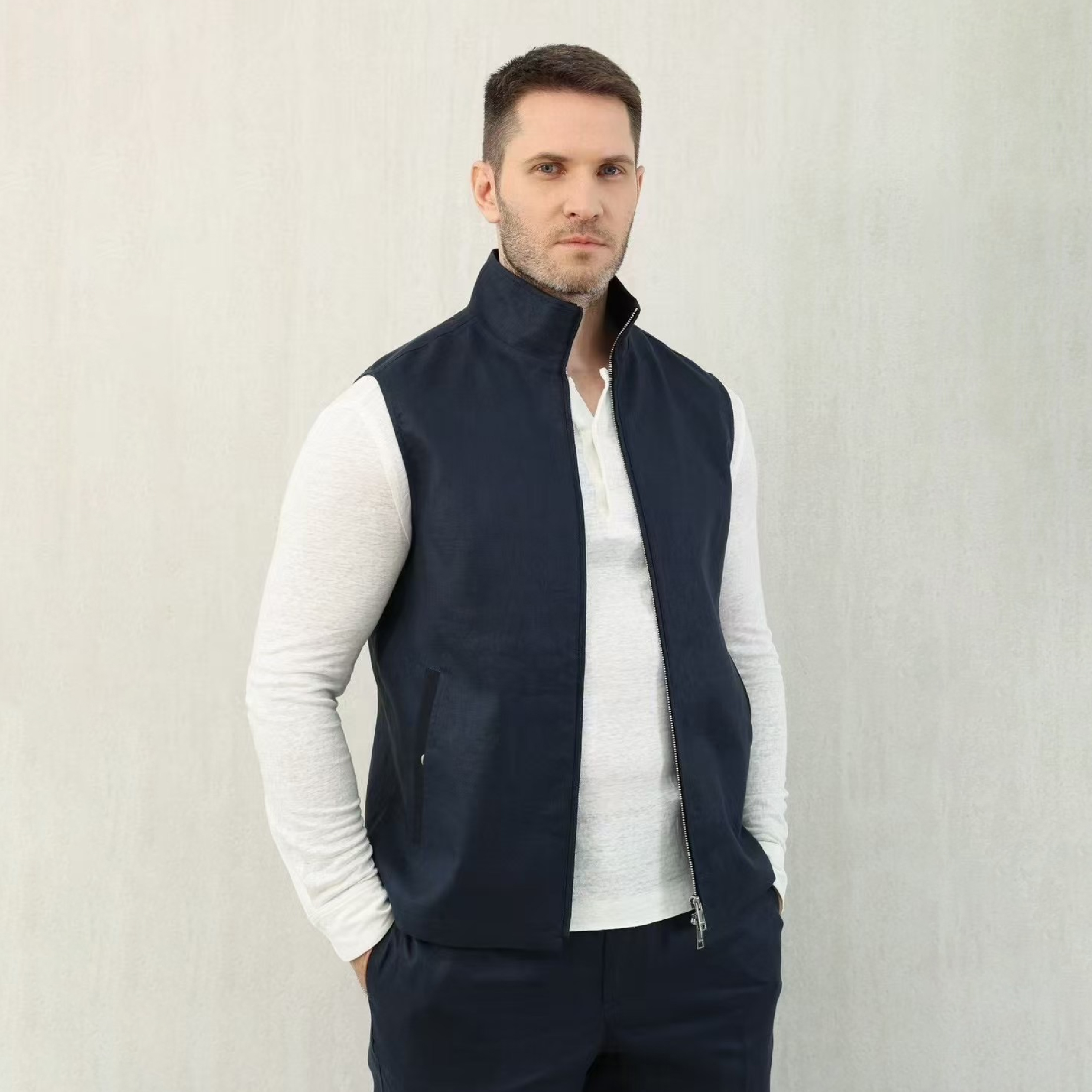 NIGO Ermenegildo Zegna Men's Spring And Autumn Solid Color Standing Collar Zipper Fit Sleeveless Vest Jacket Ngvp #nigo1168