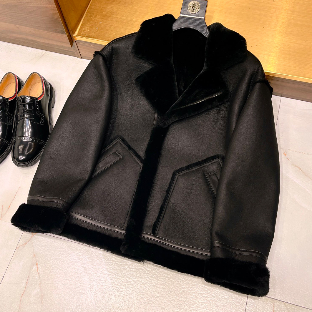 NIGO Dior Men's Women's Autumn And Winter Vintage Fur Jacket Solid Color Zipper Lapel Leather Jacket Ngvp #nigo9768