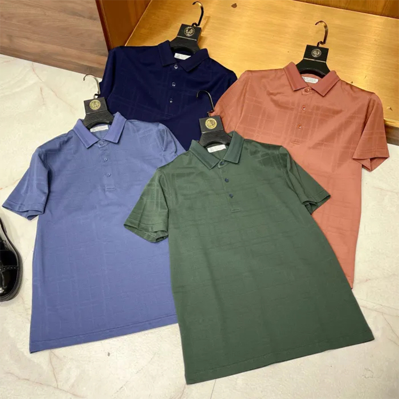 NIGO Loro Piana Men's Summer Fashion Plaid Silk Jacquard Knit Solid Color T-shirt Short-sleeved Casual Collar Polo Shirt Ngvp #nigo8884