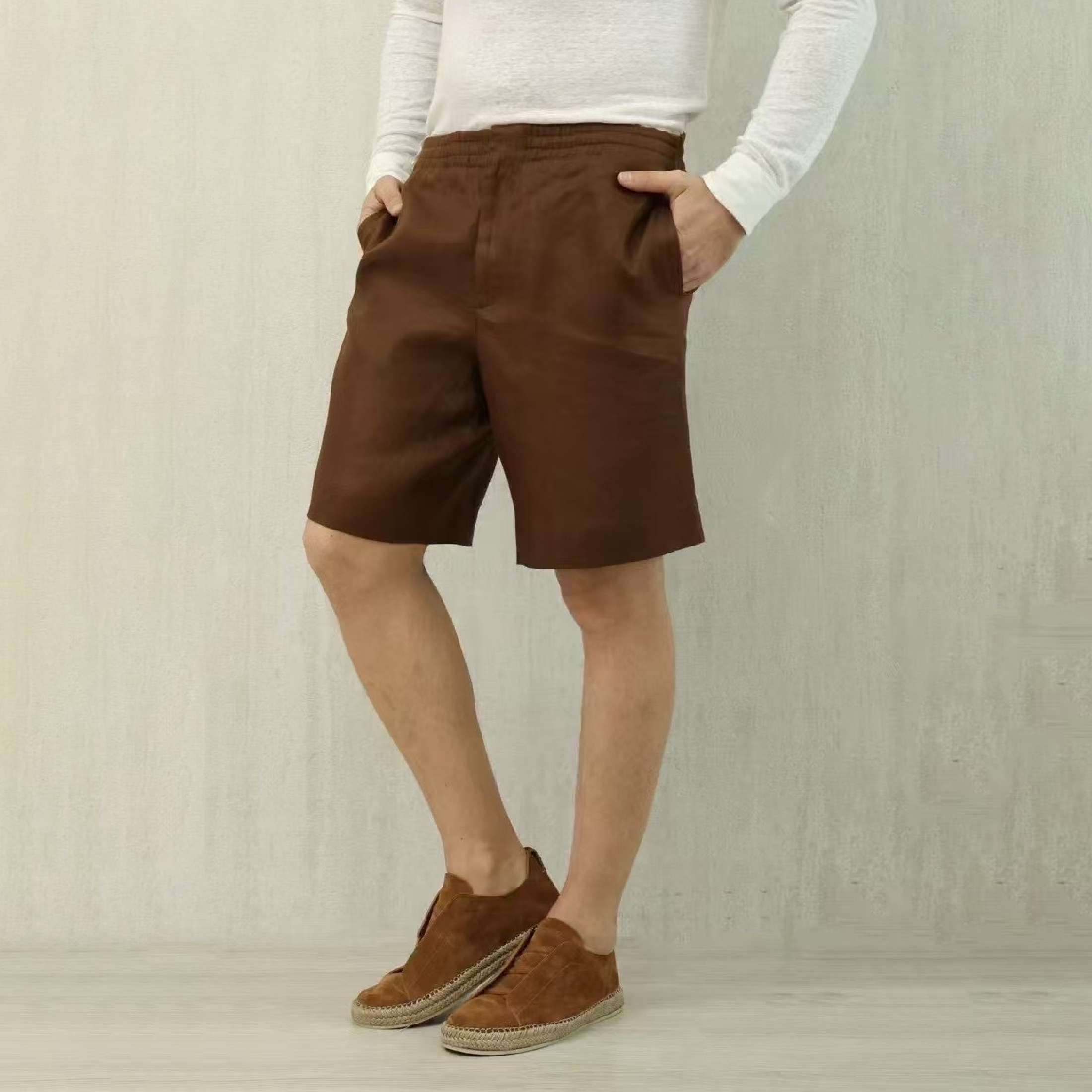 NIGO Ermenegildo Zegna Men's Summer Mid Waist Straight Solid Color Linen Casual Shorts Ngvp #nigo1234
