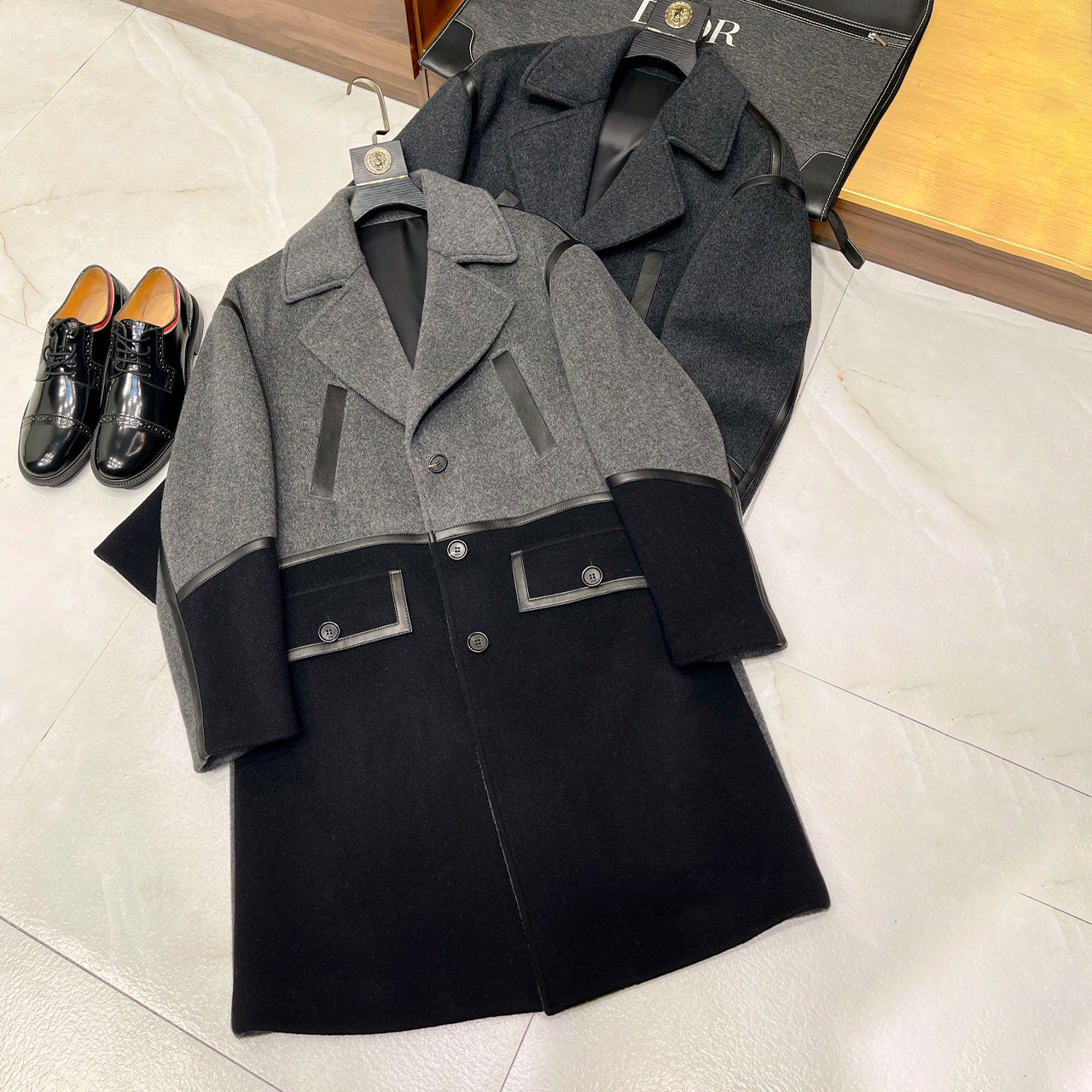 NIGO Dior Men's Autumn And Winter Cashmere Blend Medium-Length Colorblocking Long-Sleeved Tweed Coat Jacket Ngvp #nigo9487