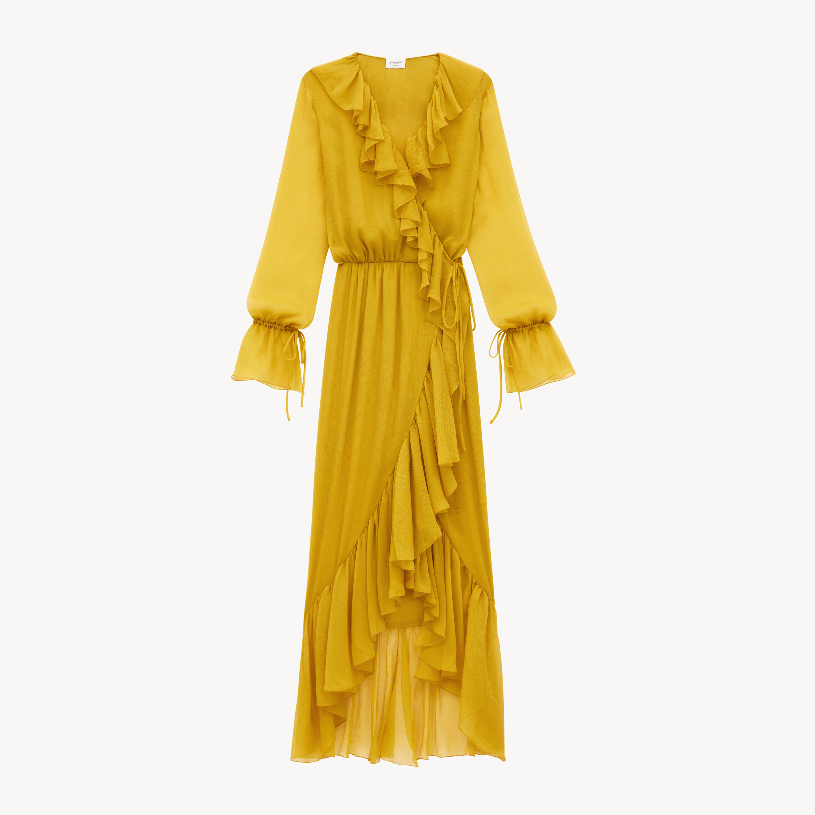 NIGO Saint Laurent ﻿ Women's Ruffled Dress In Silk Crepon Muslin Solid Color Long Summer Fitted Dresses Ngvp #nigo1456