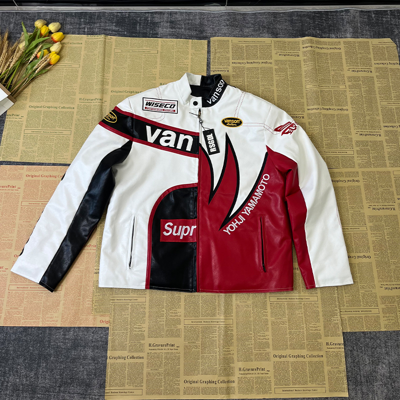 NIGO Supreme Yohji Yamamoto Marlboro Men's Women's Vintage Racing Suit Colour Blocking Fashion Leather Jacket Lapel High Street Trend Jacket Autumn and Winter #nigo81156