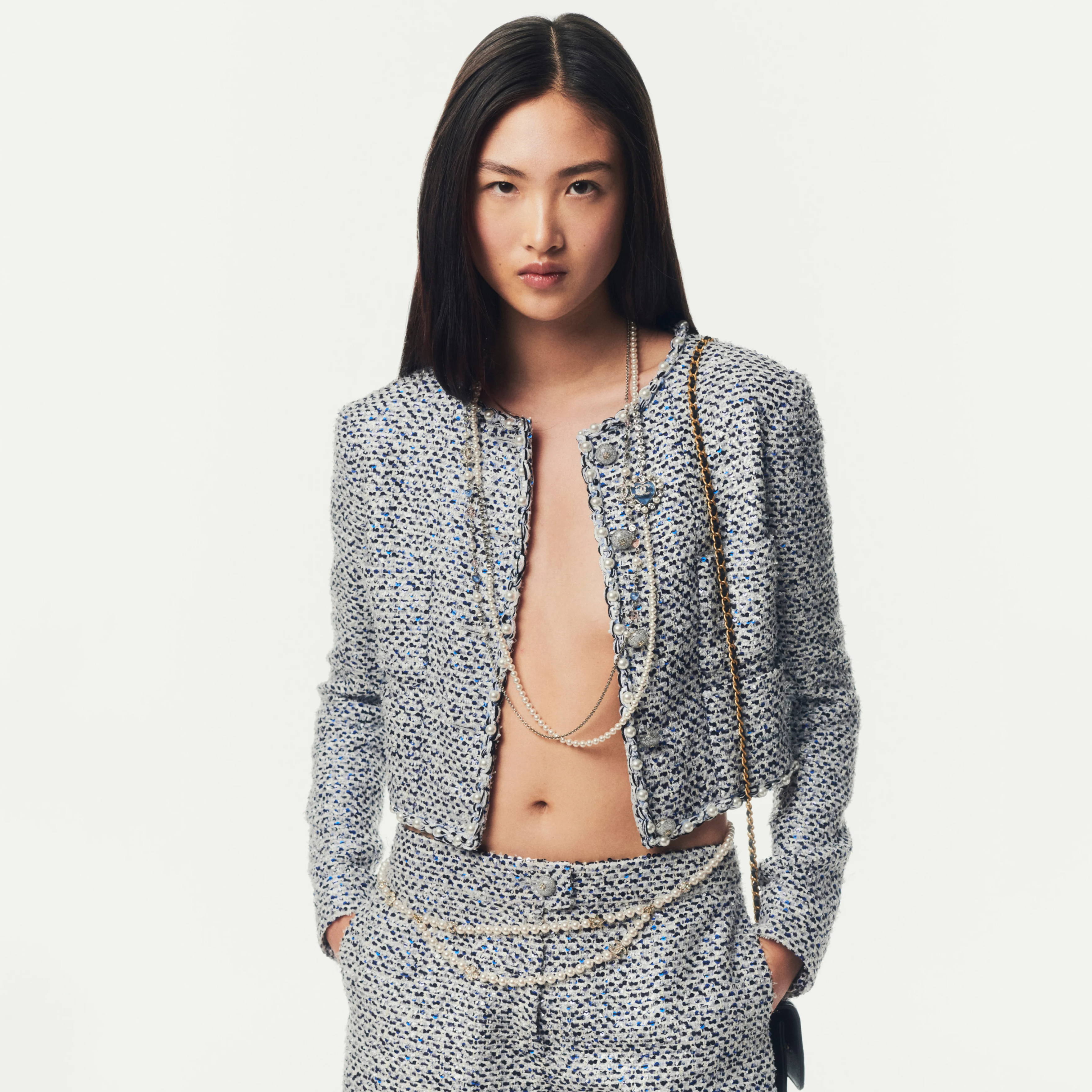 NIGO Chanel Women's Spring/Summer Shiny Twill Solid Color Tweed Pearl Button Round Collar Single Breasted Short Jacket Ngvp #nigo1458