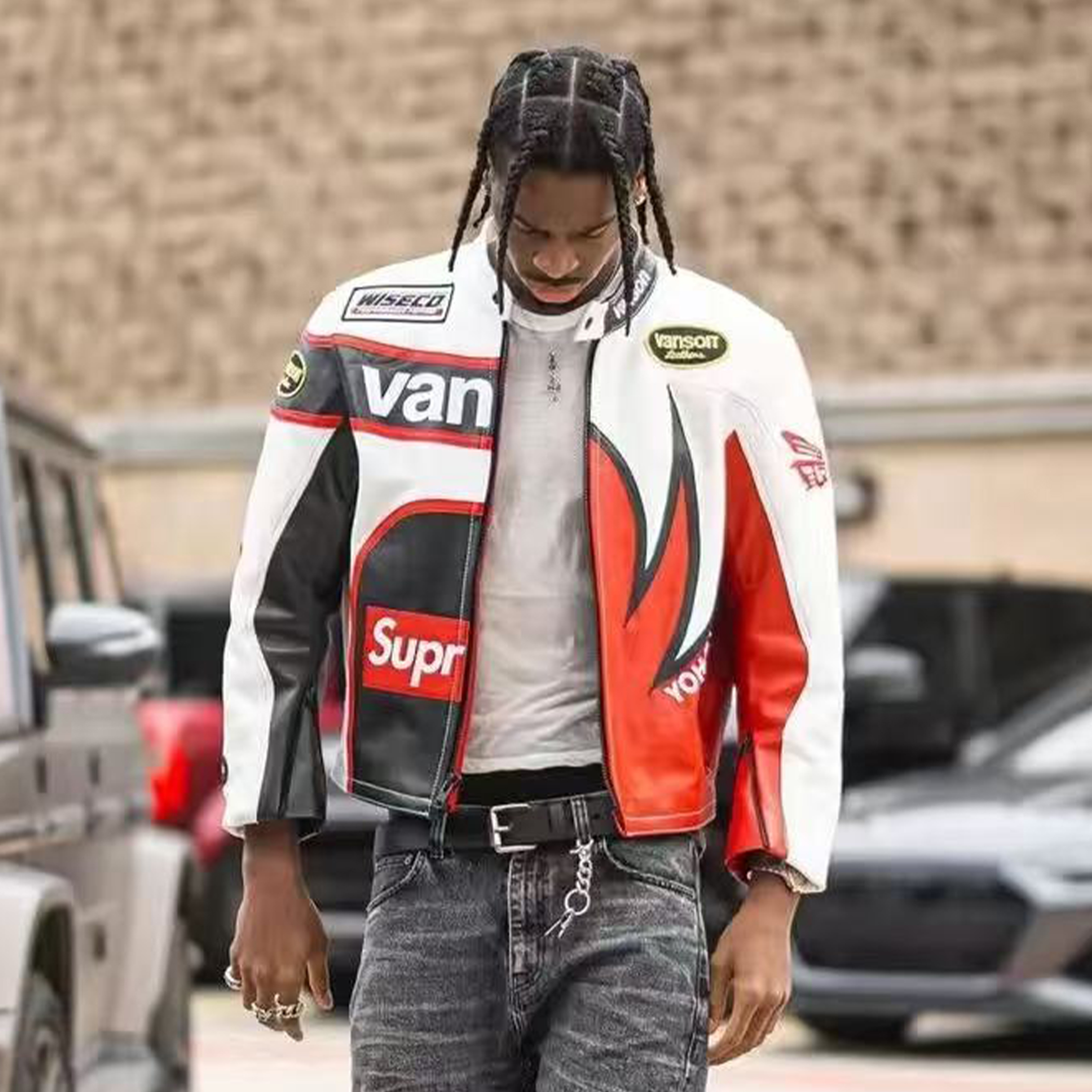 NIGO Supreme Yohji Yamamoto Marlboro Men's Women's Vintage Racing Suit Colour Blocking Fashion Leather Jacket Lapel High Street Trend Jacket Autumn and Winter #nigo81156