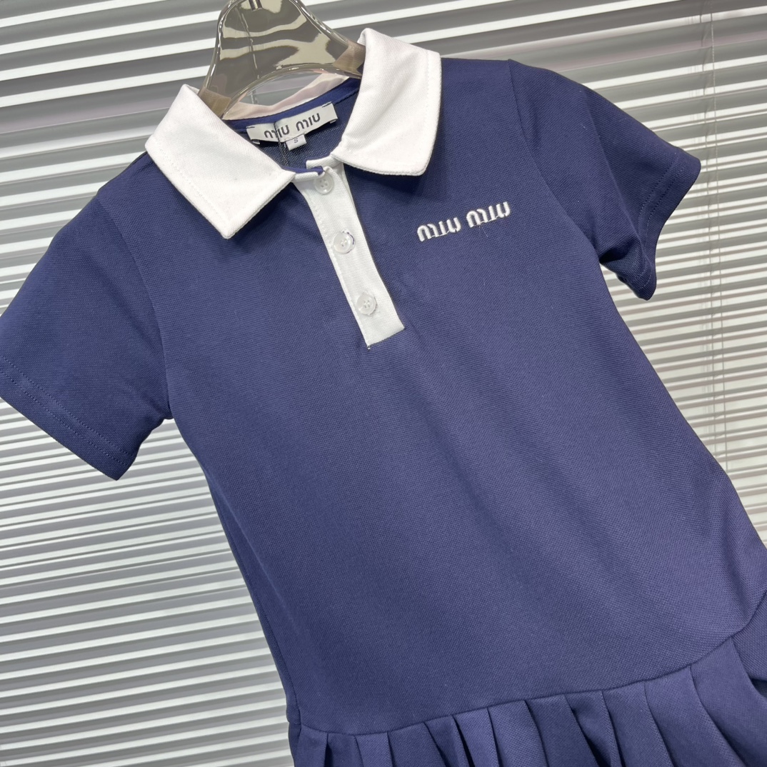 NIGO MiuMiu Kid's Logo Embroidered Colorblocked Shirt Neck Mini Short Sleeve Dresses #nigo31362