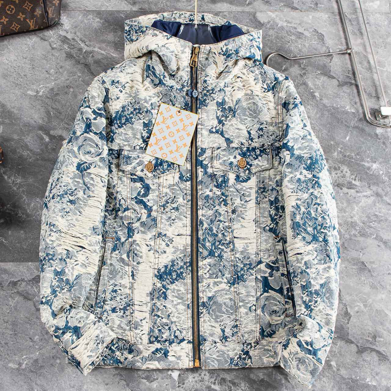 NIGO Louis Vuitton Men's Winter Floral Jacquard Washed And Fringed Denim Jacket Down Jacket Warm Fit Coat Ngvp #nigo7626
