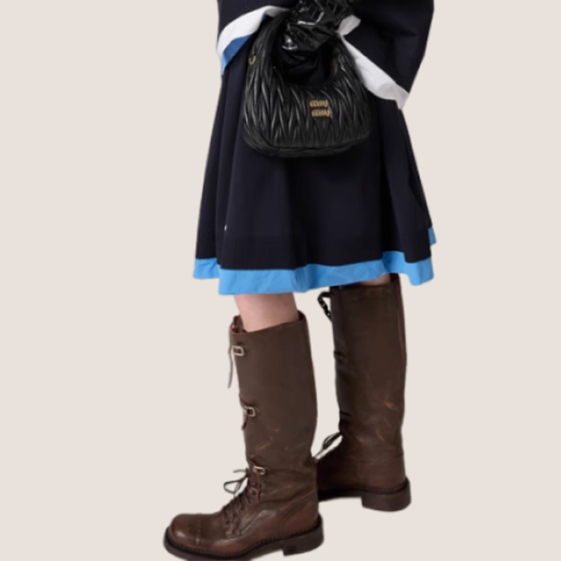 NIGO MiuMiu Women's Four Seasons Biker Style Retro Leather Buckle Boots Lace-up Cowhide Boots Casual Shoes Ngvp #nigo8389