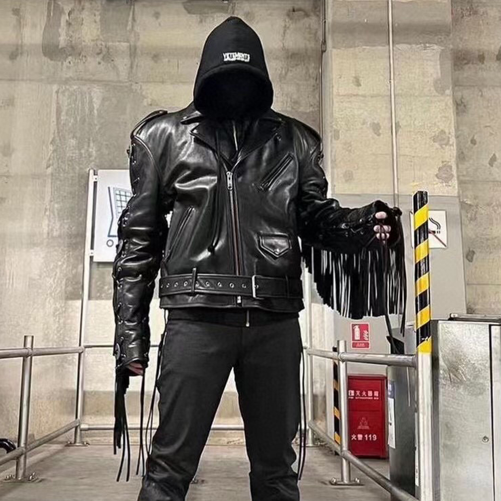 Balenciaga Men's Tassel Belt Western Leather Jacket Black #nigo6498