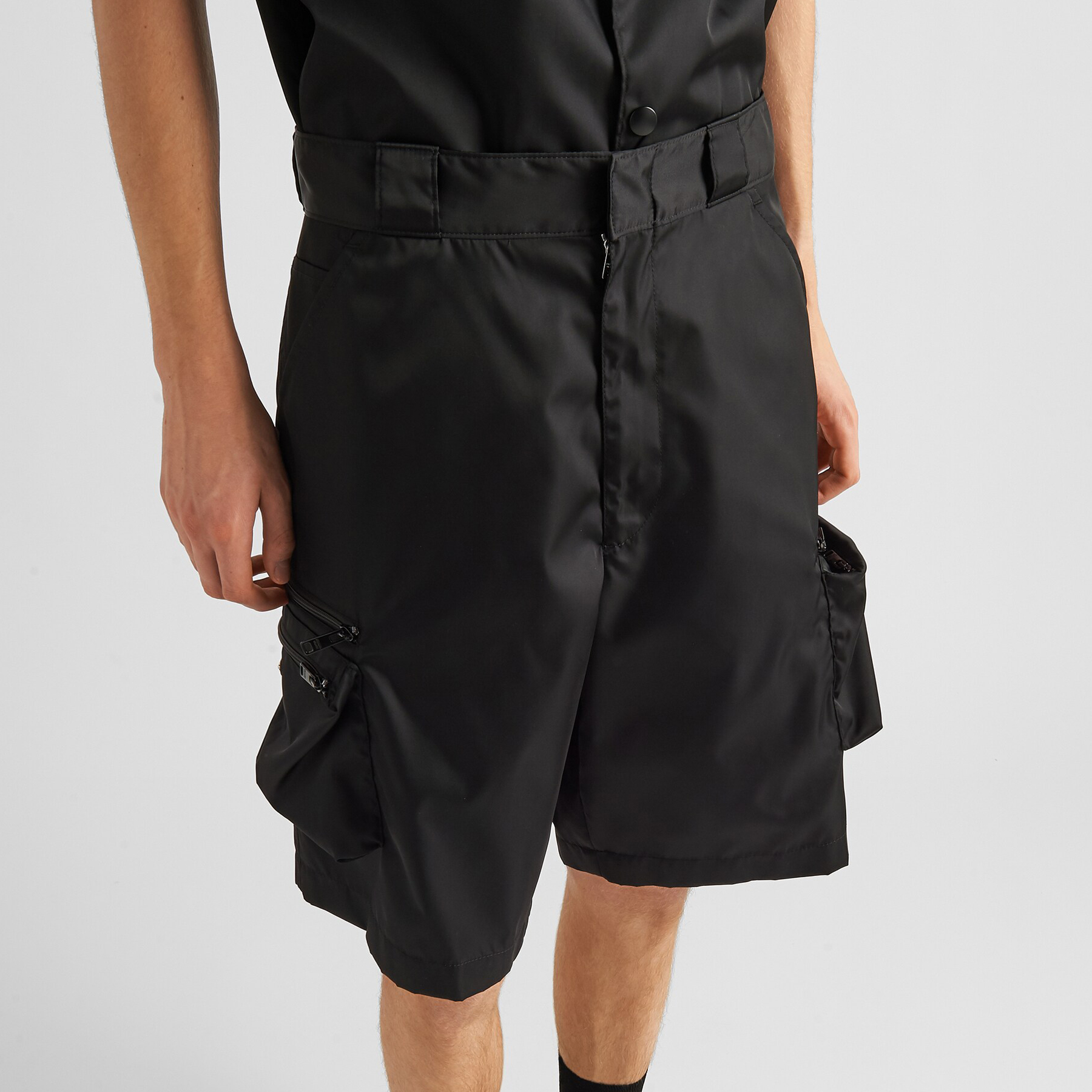 NIGO Prada Men's Summer Solid Colour Triangle Logo Nylon Casual Zip Up Shorts #nigo76476