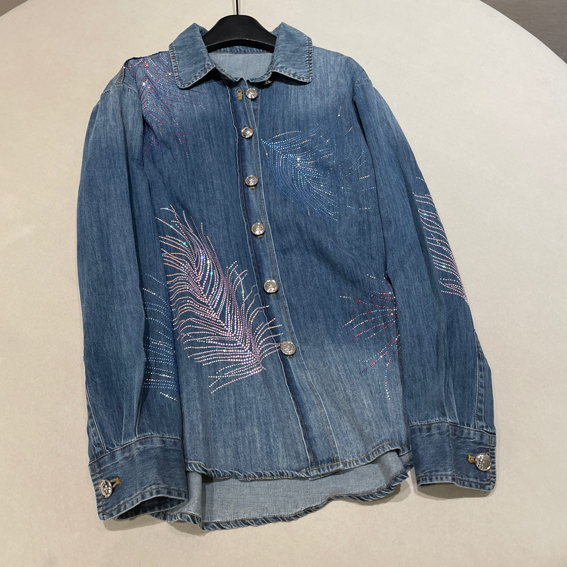 NIGO Chanel Embroidered Denim Shirt Feather Hot Diamonds Suit Set Spring Summer Gradient Colour Straight Leg Pants Loose High Waist Denim Trousers Ngvp #nigo1486