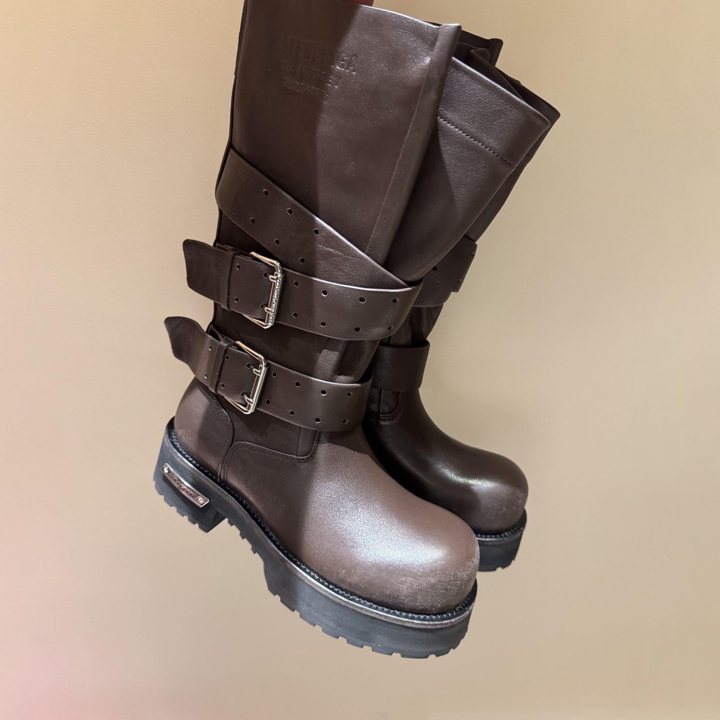 NIGO Balenciaga Women's Four Seasons Solid Color Grained Cowhide Tall Martin Boots Shoes #nigo76497