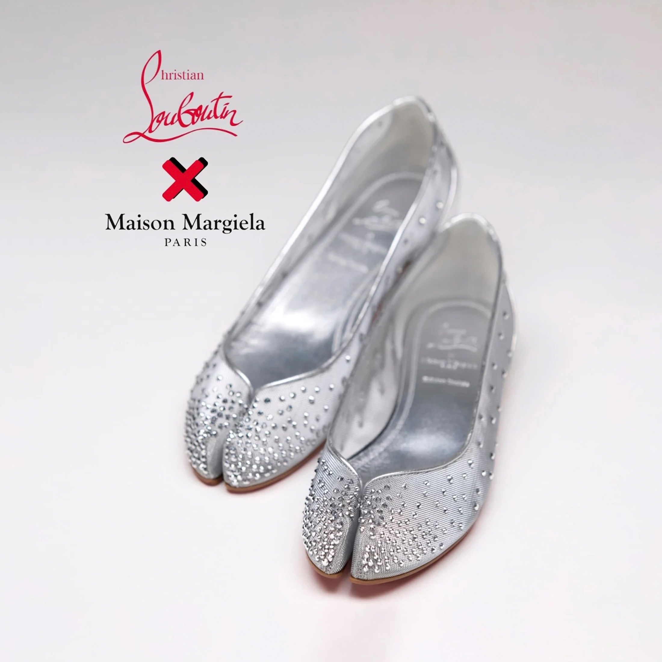 NIGO Christian Louboutin X Maison Margiela Women's Spring And Summer New Mesh Temperament Rhinestone Split Toe Flat Shoes Versatile Ballet Shallow Mouth Single Shoes Ngvp #nigo1494