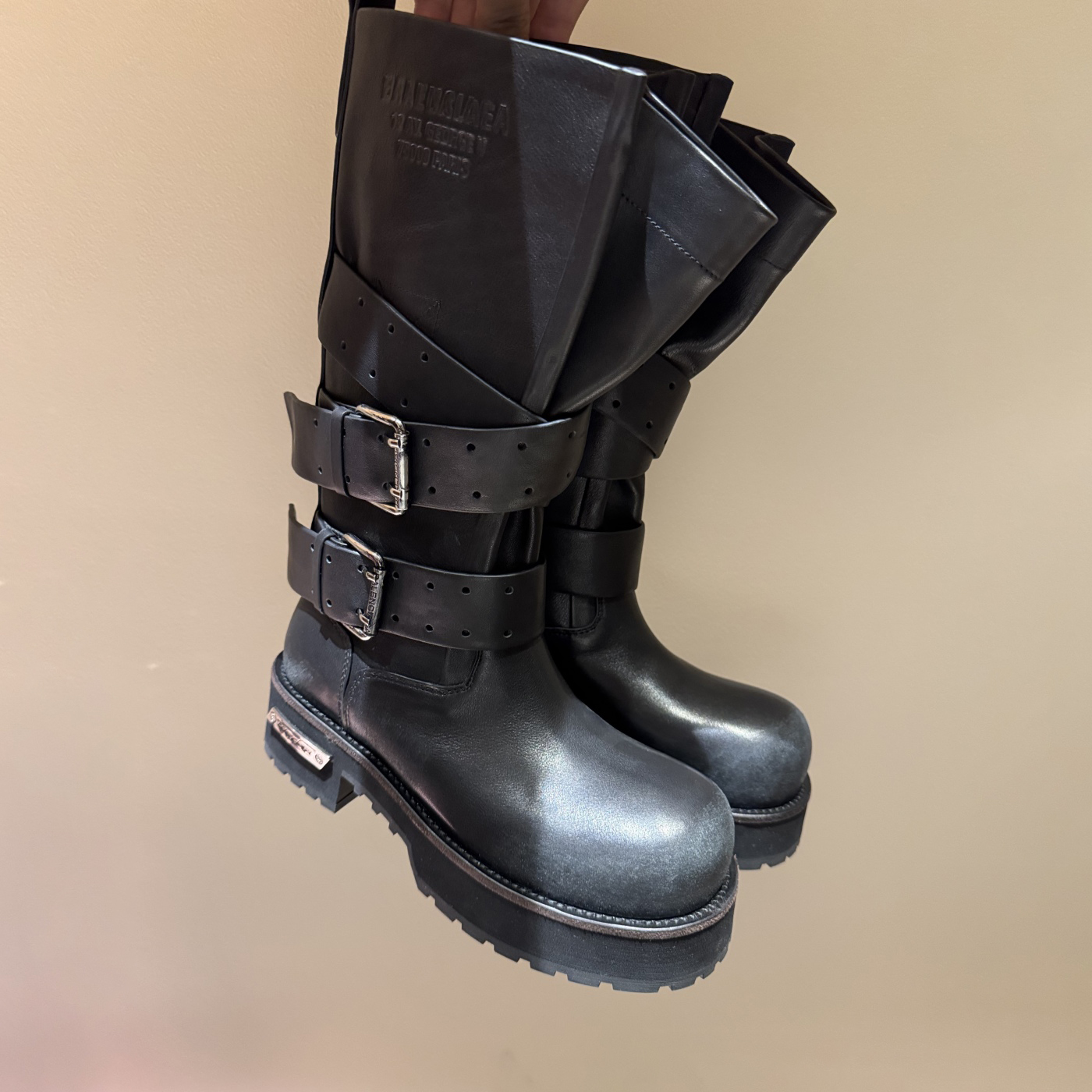 NIGO Balenciaga Women's Four Seasons Solid Color Grained Cowhide Tall Martin Boots Shoes #nigo76497