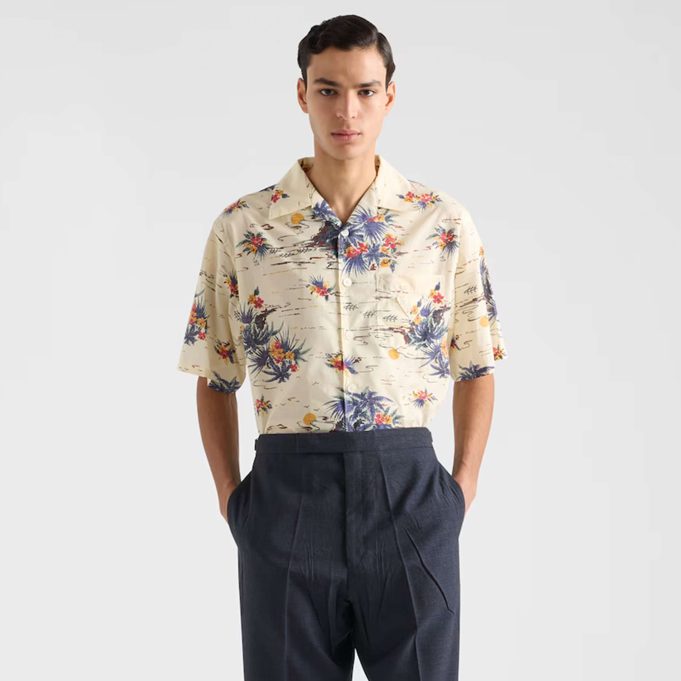 NIGO Prada Men's Women‘s Summer Floral Print Cotton Bowling Shirt Hawaiian Beach Style Short Sleeve Shirt T-shirt Ngvp #nigo1495
