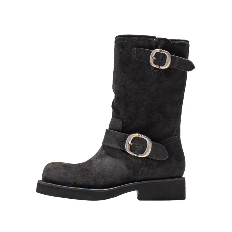 NIGO Chrome Hearts Women's Fashion Retro Biker Boots Cross Martin Boots Cowhide Suede Casual Solid Color Short Boots Ngvp #nigo9364