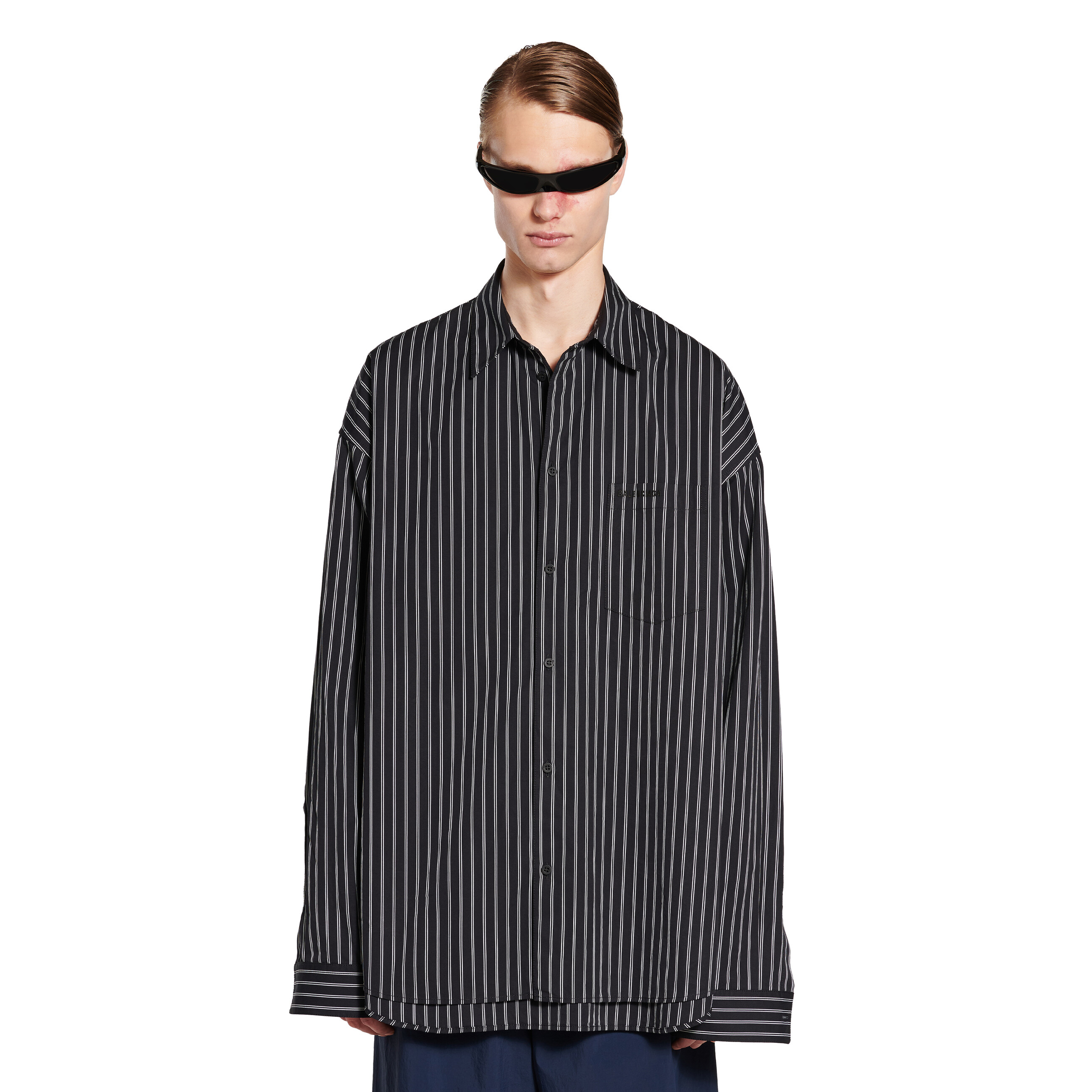 NIGO Balenciaga Women's Spring and Fall Flatground Black and White Striped Cotton Poplin Single Breasted Long Sleeve Shirt #nigo76489