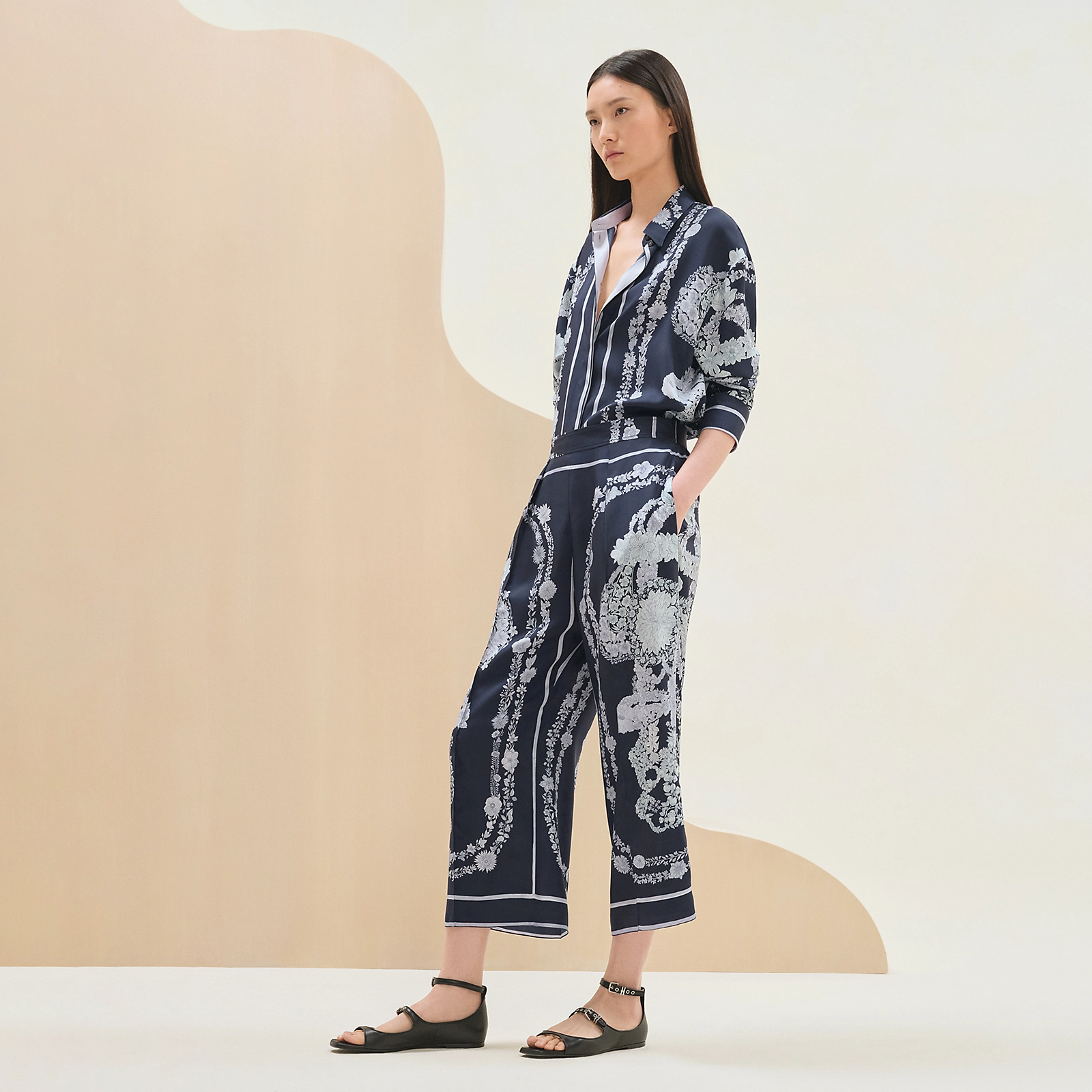 NIGO Hermes Women's Spring And Autumn Lapel Silk Bride de Gala en Fleurs Shirt Stretch Casual Trousers Pants Ngvp #nigo1515