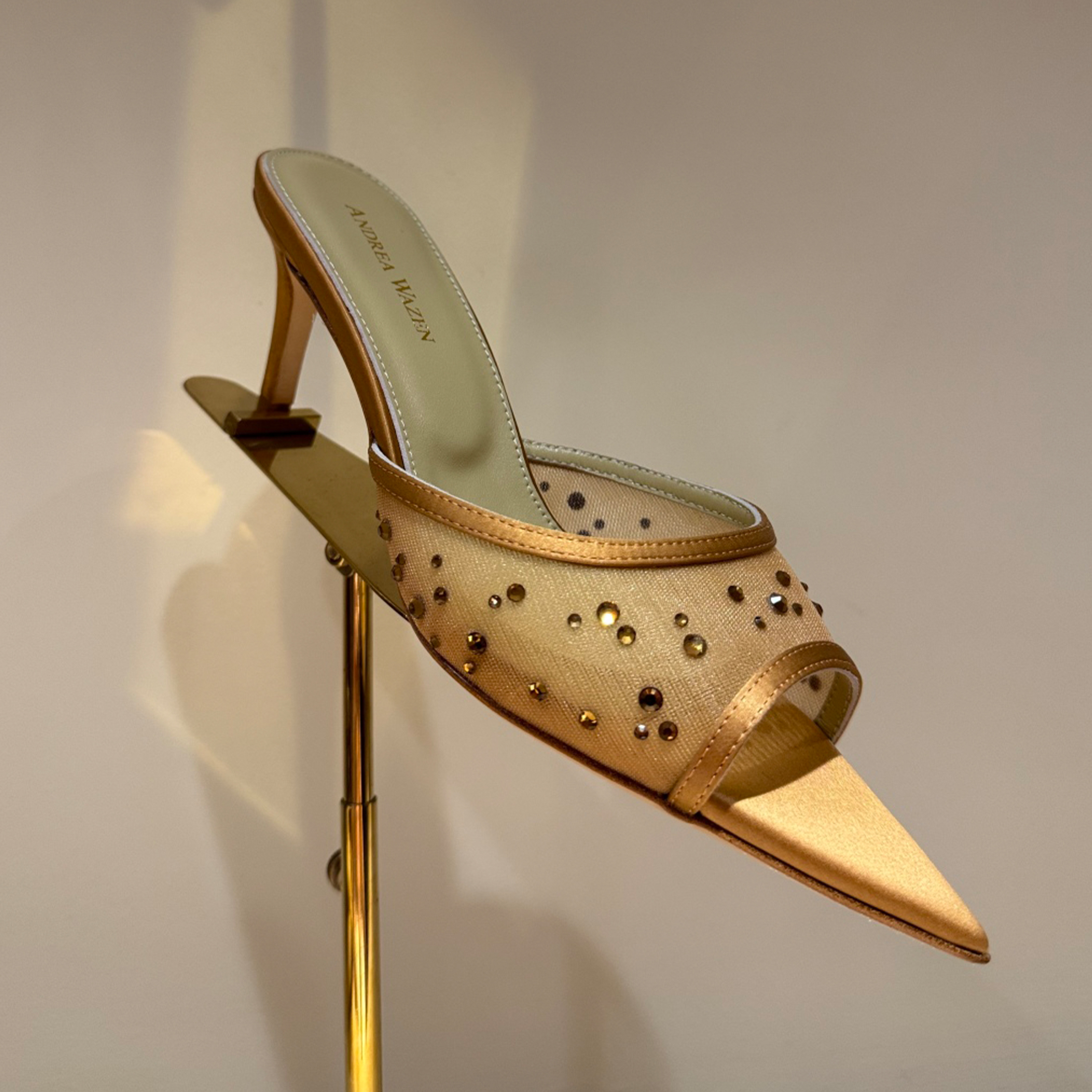 NIGO Andrea Wazen Women's Summer Rhinestone Lace Mesh High Heels Fine With Pointed Temperament Sandals Slippers Heel Height 6.5cm Ngvp #nigo1496