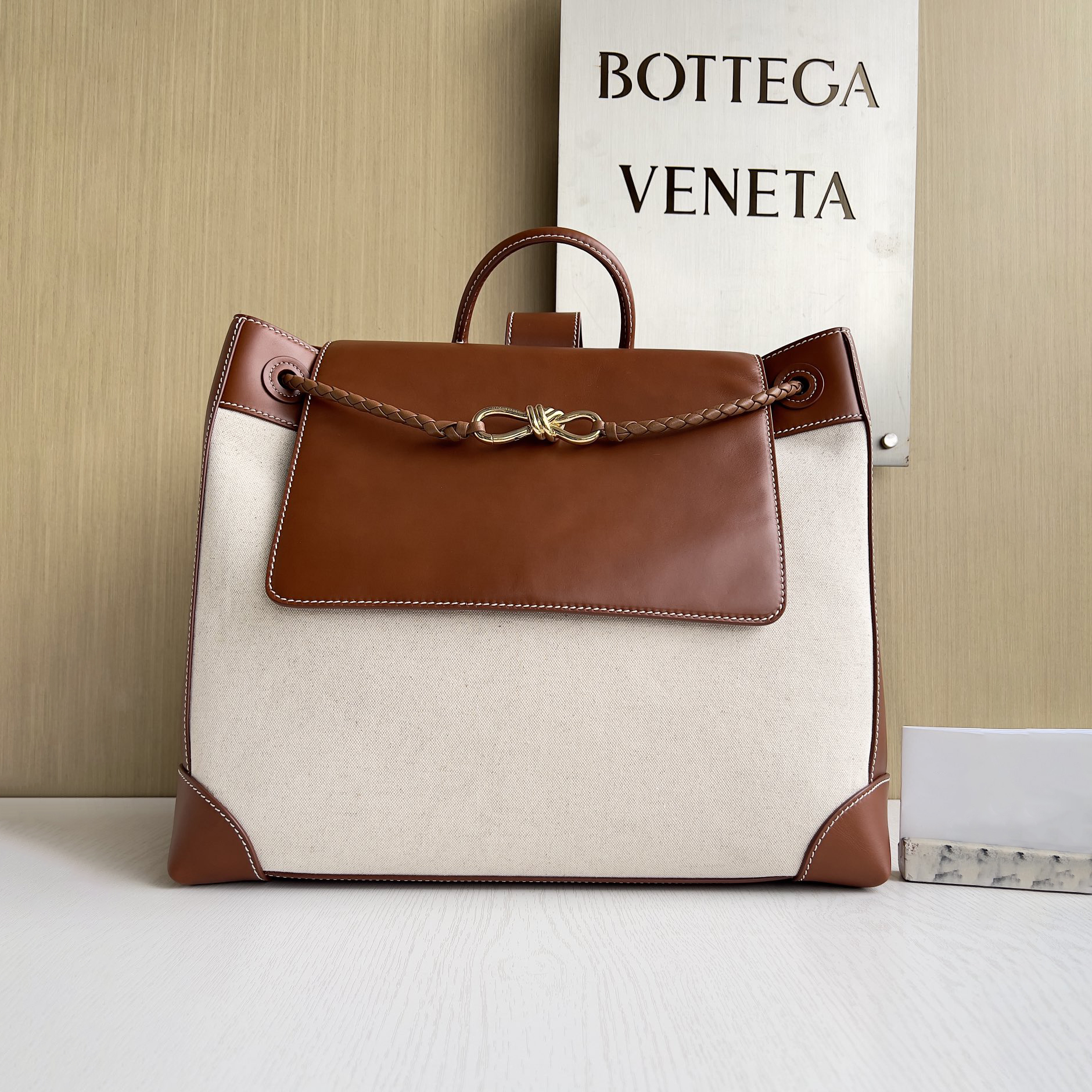 NIGO Bottega Veneta Women's Colorblocking Andiamo Leather Canvas Rucksack Tote Bag Bags #nigo76523