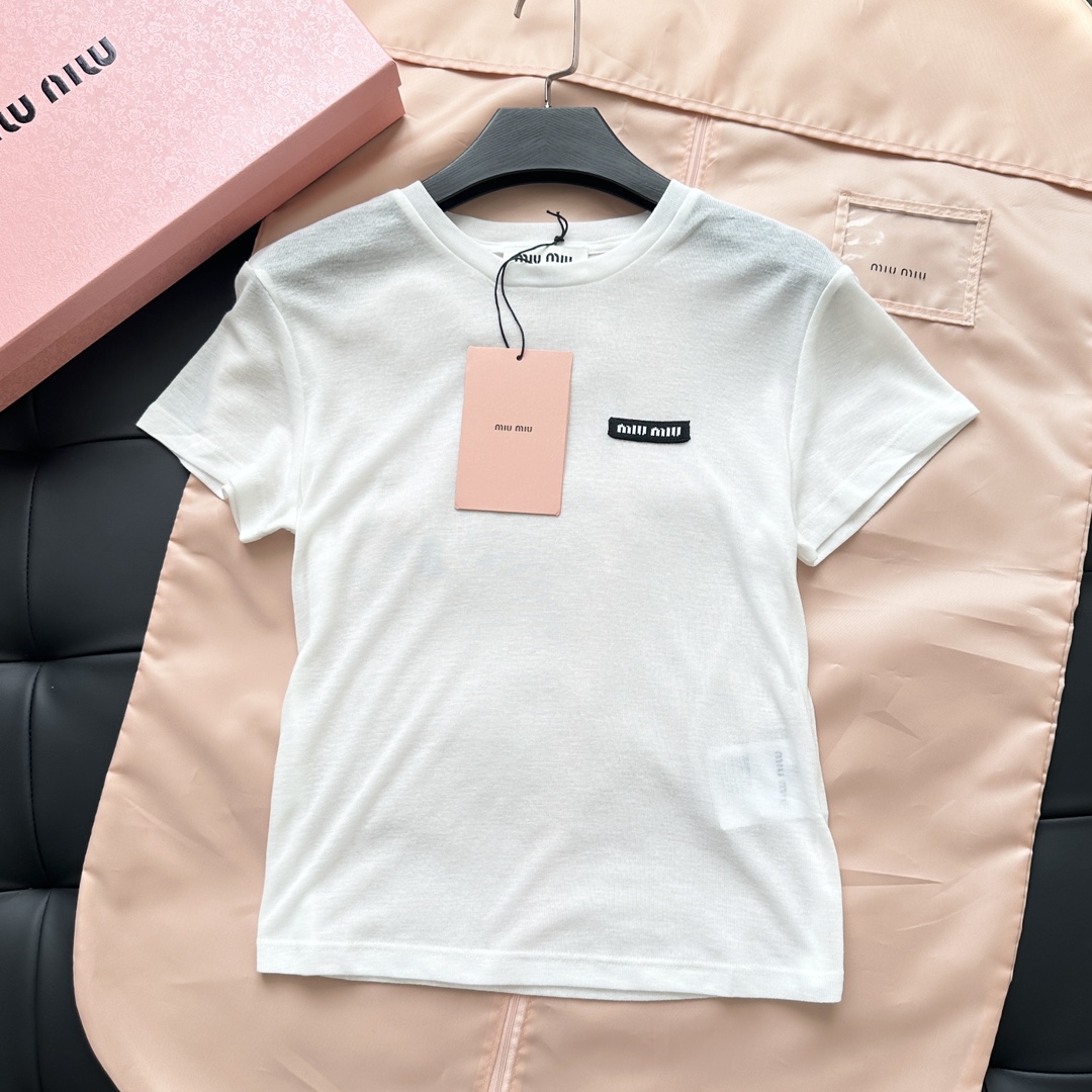 NIGO MiuMiu Women's Summer Solid Color Letter Printed Lightweight Breathable Round Neck Short Sleeve T-Shirt #nigo76544