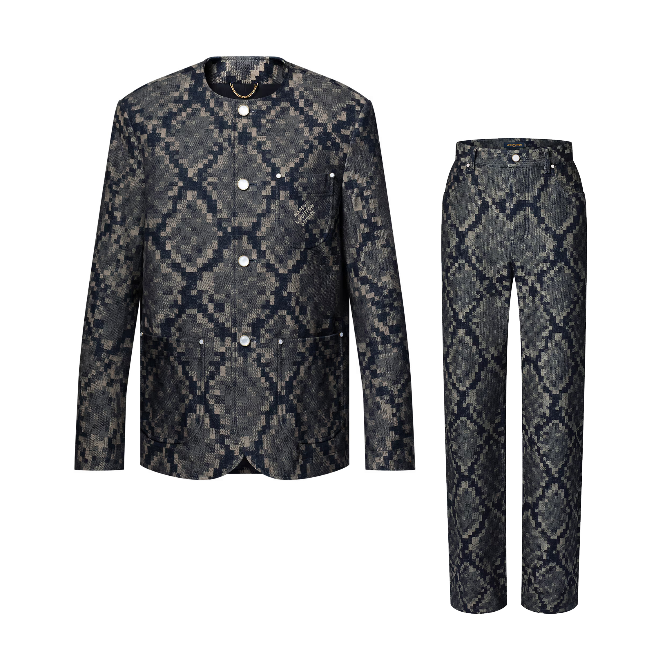 NIGO Louis Vuitton Men's Spring and Autumn Solid Color Snake Print Denim Single Breasted Long Sleeve Jacket Jeans Pants Suit Set #nigo76539