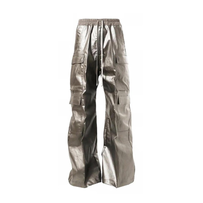 NIGO Rick Owens Men's Spliced Side Pockets Solid Color Coated Wide Leg Jeans Spring & Autumn Casual Long Pants Ngvp #nigo1518