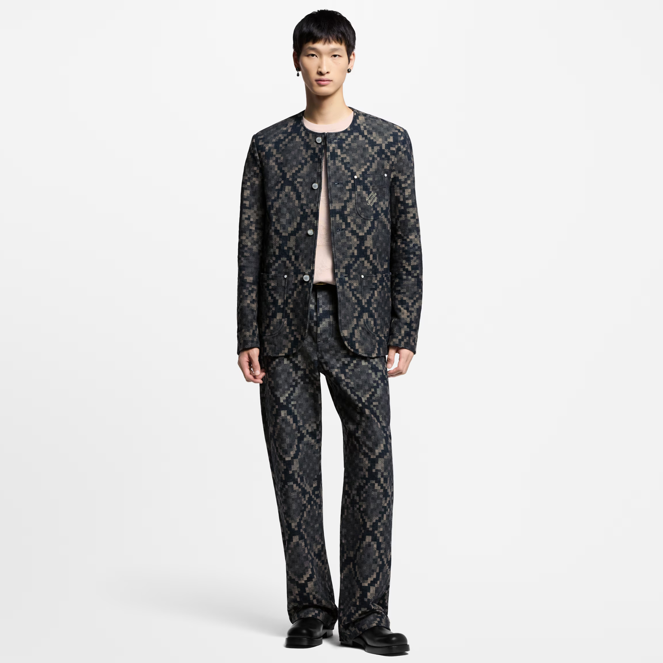 NIGO Louis Vuitton Men's Spring and Autumn Solid Color Snake Print Denim Single Breasted Long Sleeve Jacket Jeans Pants Suit Set #nigo76539