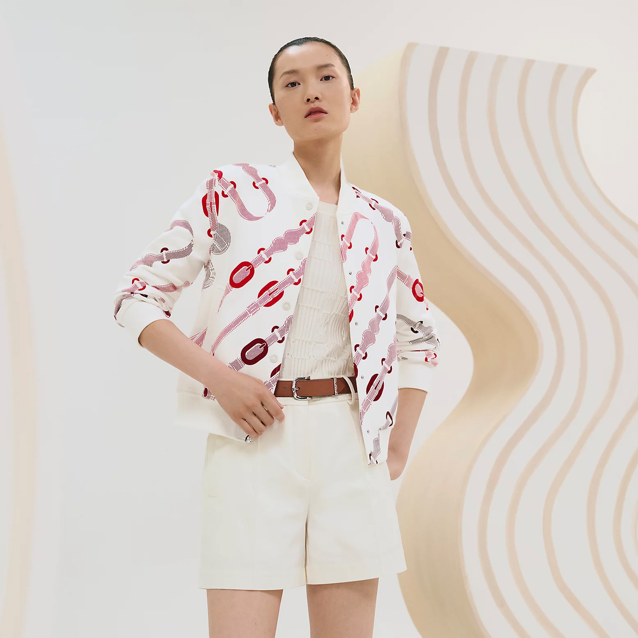 NIGO Hermes ‘Coaching Remix’ Baseball Jacket Women's Printed Fashion Casual Suit Set Temperament Short Jacket Drawstring Halter Mini Skirt Ngvp #nigo1499