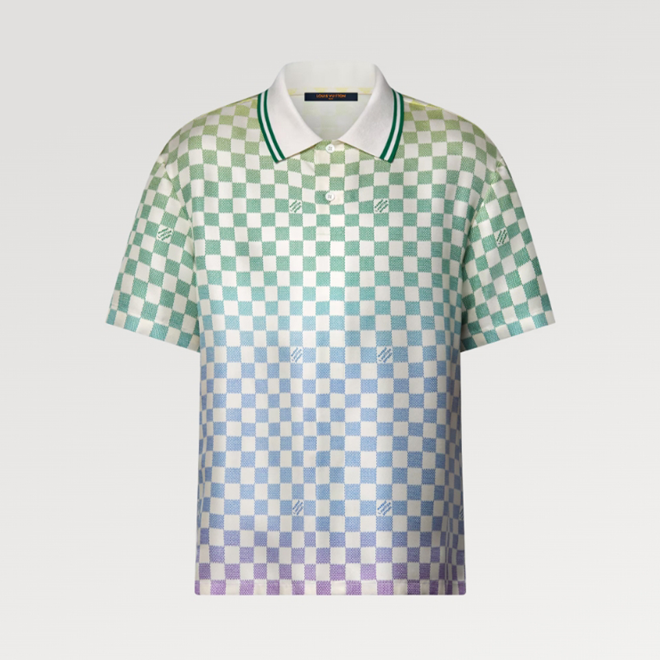 NIGO Louis Vuitton Men's Spring/Summer Damier Gradient Printed Mulberry Silk Short Sleeve Polo Shirt Casual Elastic Waist Shorts #nigo81171