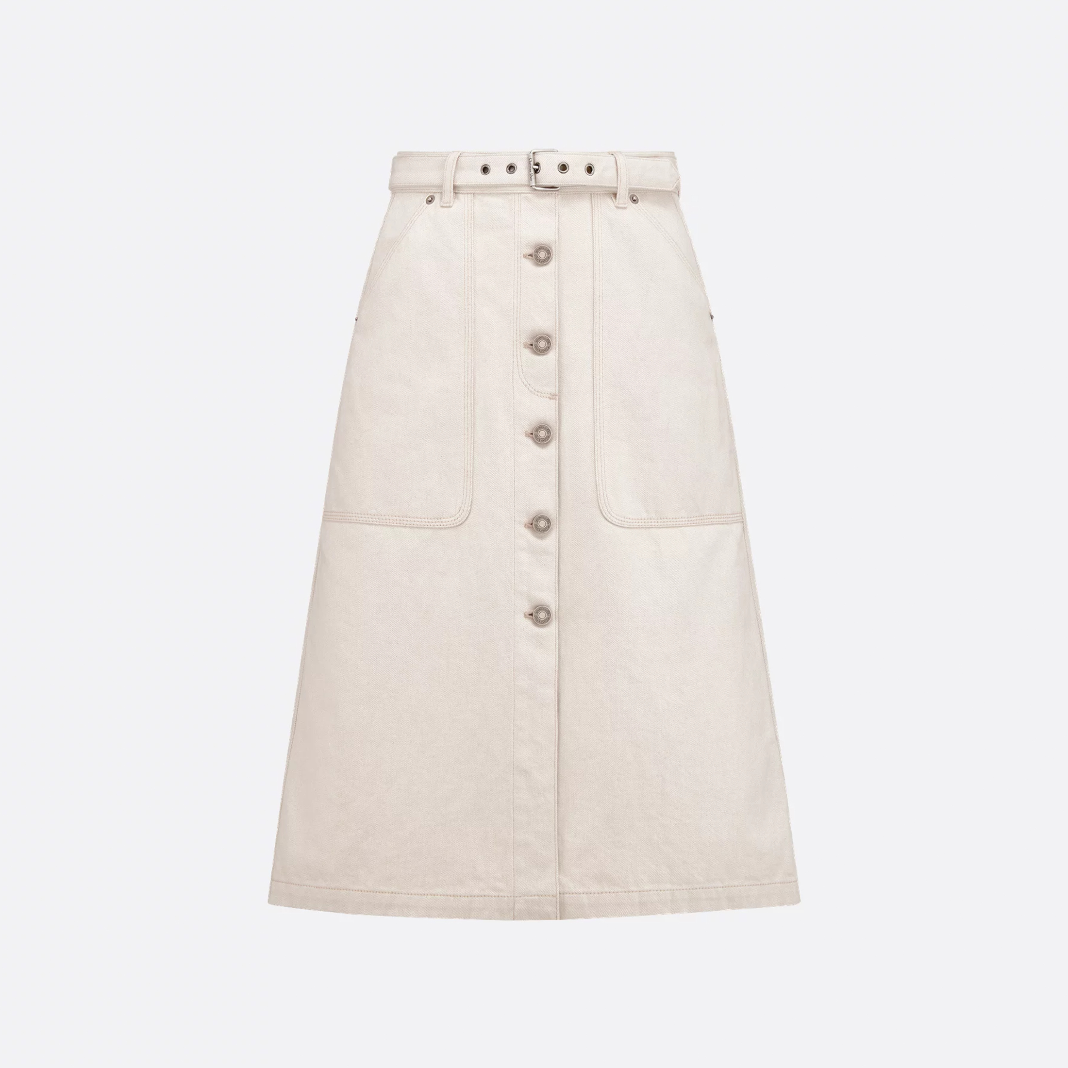 NIGO Dior Women's Spring Summer Beige Cotton Denim Interior Oblique Printed Matching Belt Monogram Leather Label Leather Buckle Pocket Decoration Single Buckle Metal Belt Denim Half Skirt Ngvp #nigo1561
