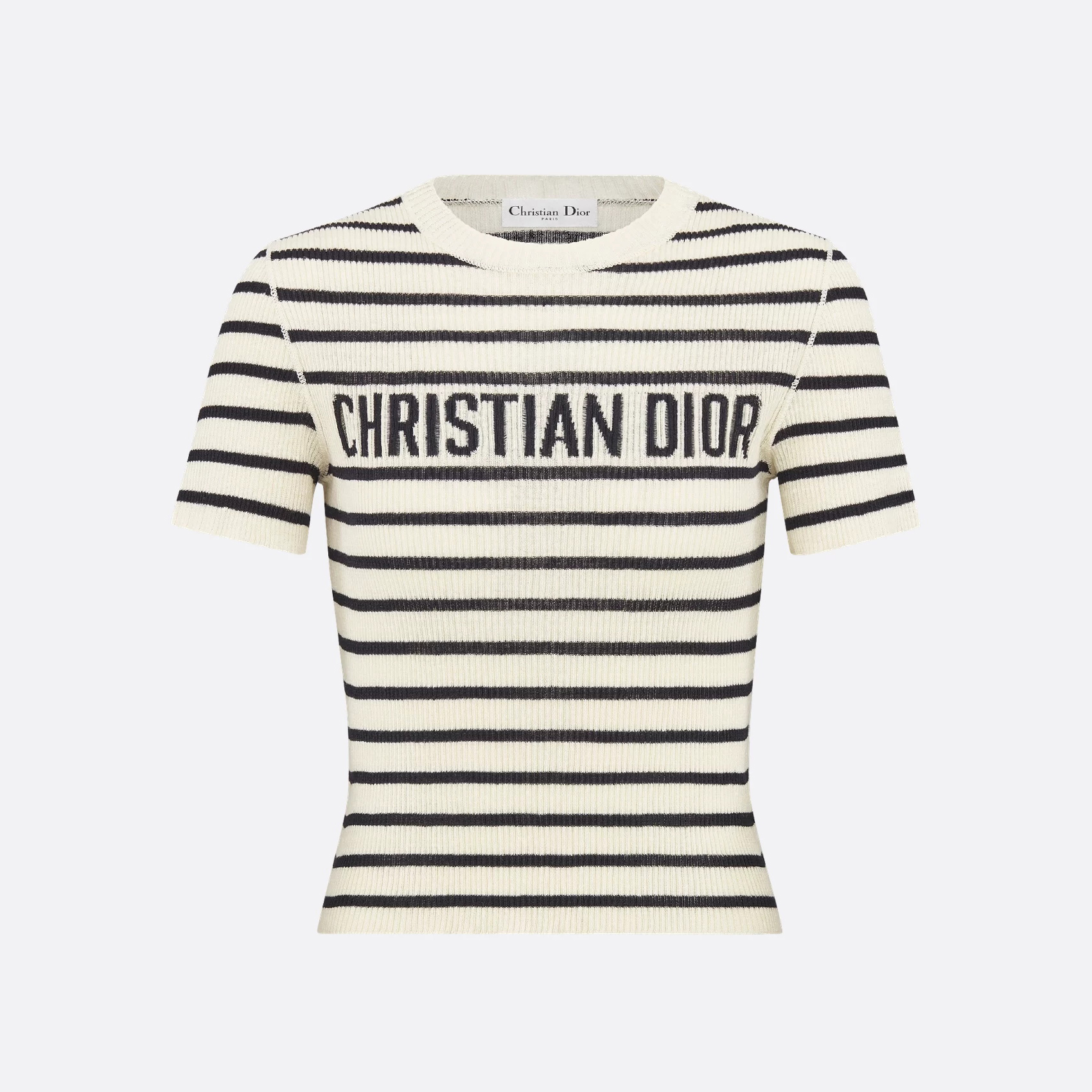 NIGO DIOR Women's Summer Black And White Striped Appliquéd Letters Knit Round Neck Short Sleeve T-shirt #nigo76543