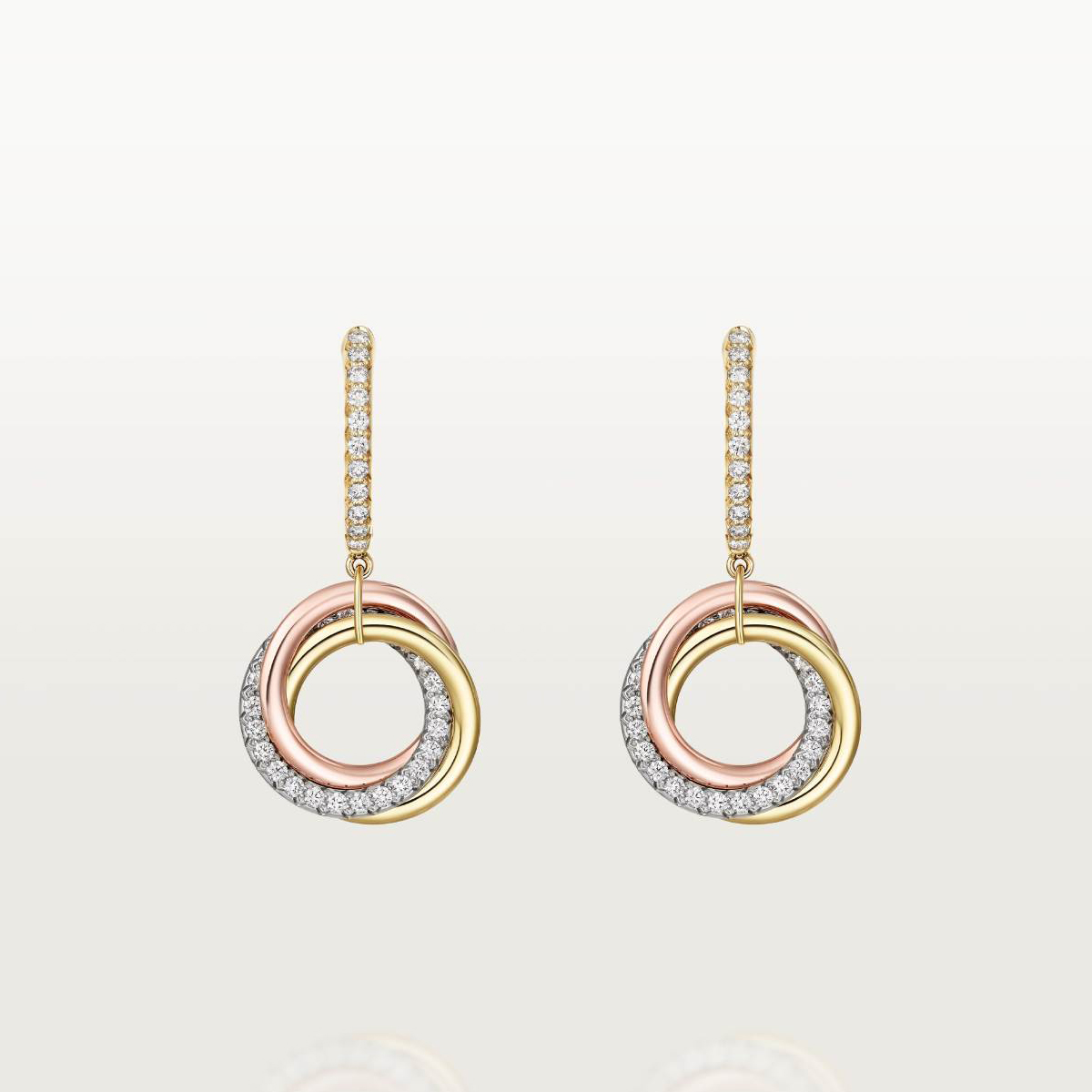 NIGO Cartier TRINITY Women's Semi-Pave Diamond Tri-color Triple Hoop Earrings Jewelry #nigo76548