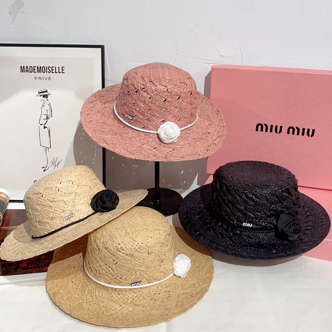 NIGO MiuMiu Women's Summer Solid Color Raffia Woven Straw Hat (please Contact Customer Service To Choose The Color For Purchase) #nigo76549