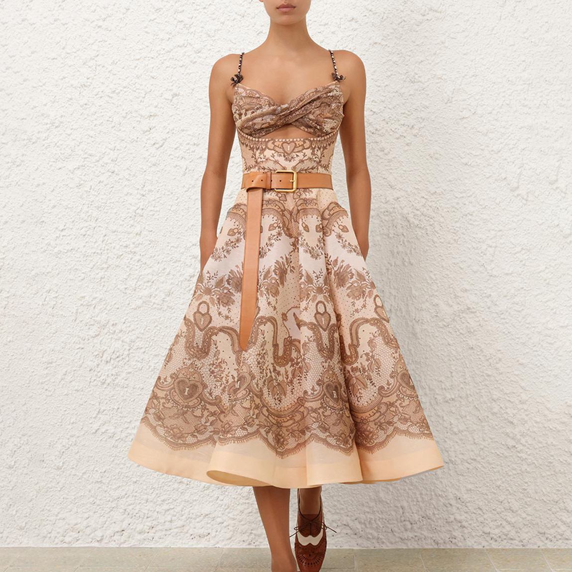 NIGO Zimmermann Women's Summer Solid Color Botanical Floral Pattern Printed Mid-Length Halter Dresses #nigo76554