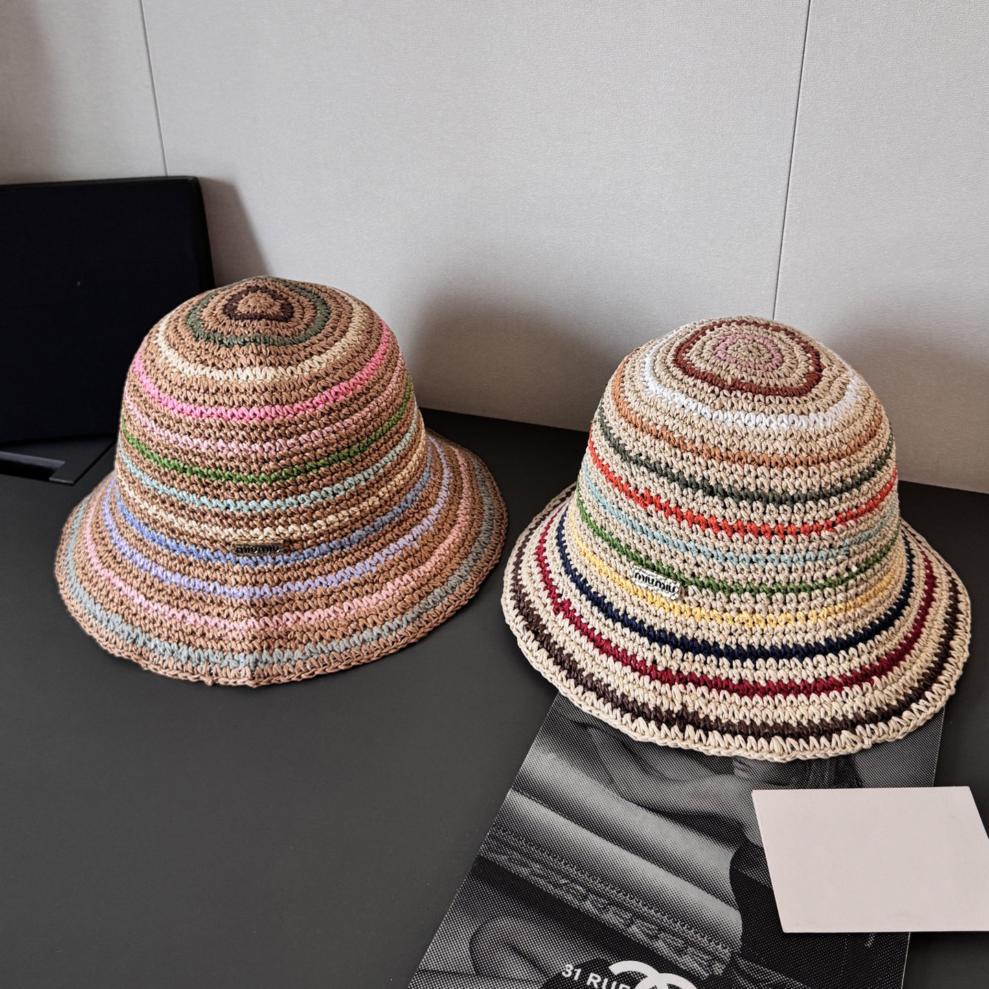 NIGO MiuMiu Women's Spring and Summer Rainbow Knit Fisherman's Hat Cap #nigo76551