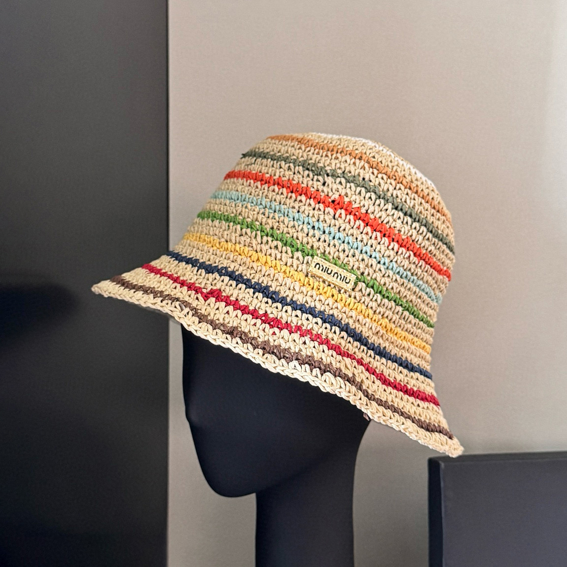 NIGO MiuMiu Women's Spring and Summer Rainbow Knit Fisherman's Hat Cap #nigo76551