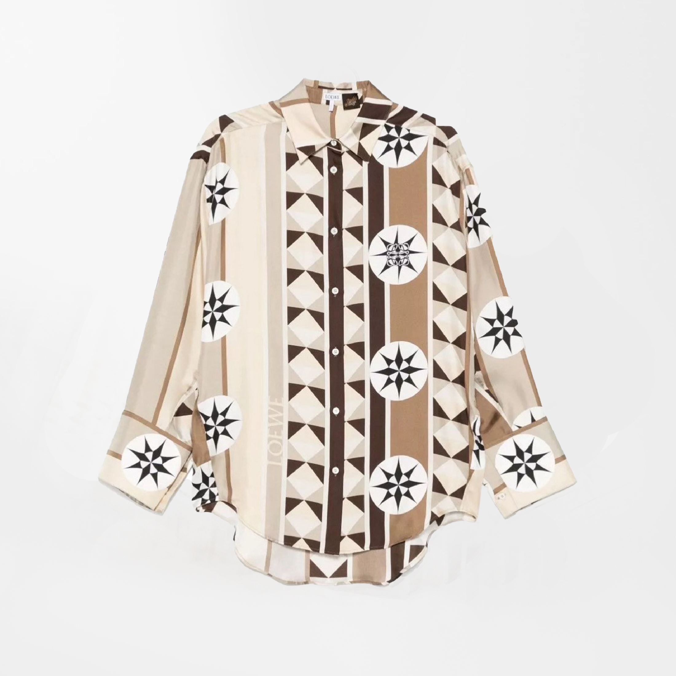 NIGO Loewe Women's Summer Paula's Ibiza Large Silhouette Print Shirt Pajama Style Trousers Pants Compass Pattern Print and Anagram Pattern Short Sleeve Shirt Suit Set  #nigo81222