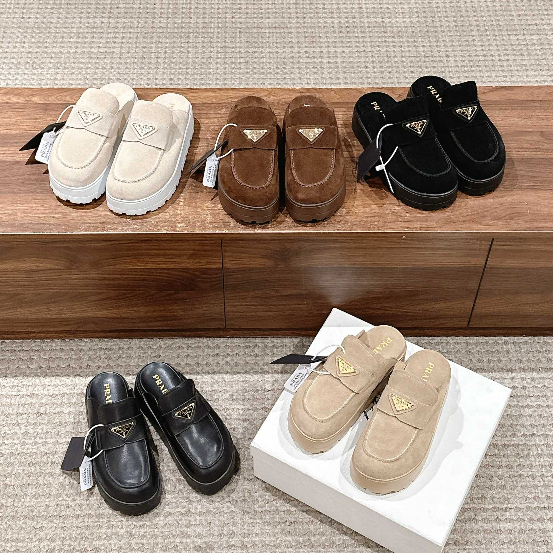 NIGO Prada Women's Spring And Summer Solid Color Suede Round Head Overfoot Leather Birkenstocks Slippers Shoes #nigo76559