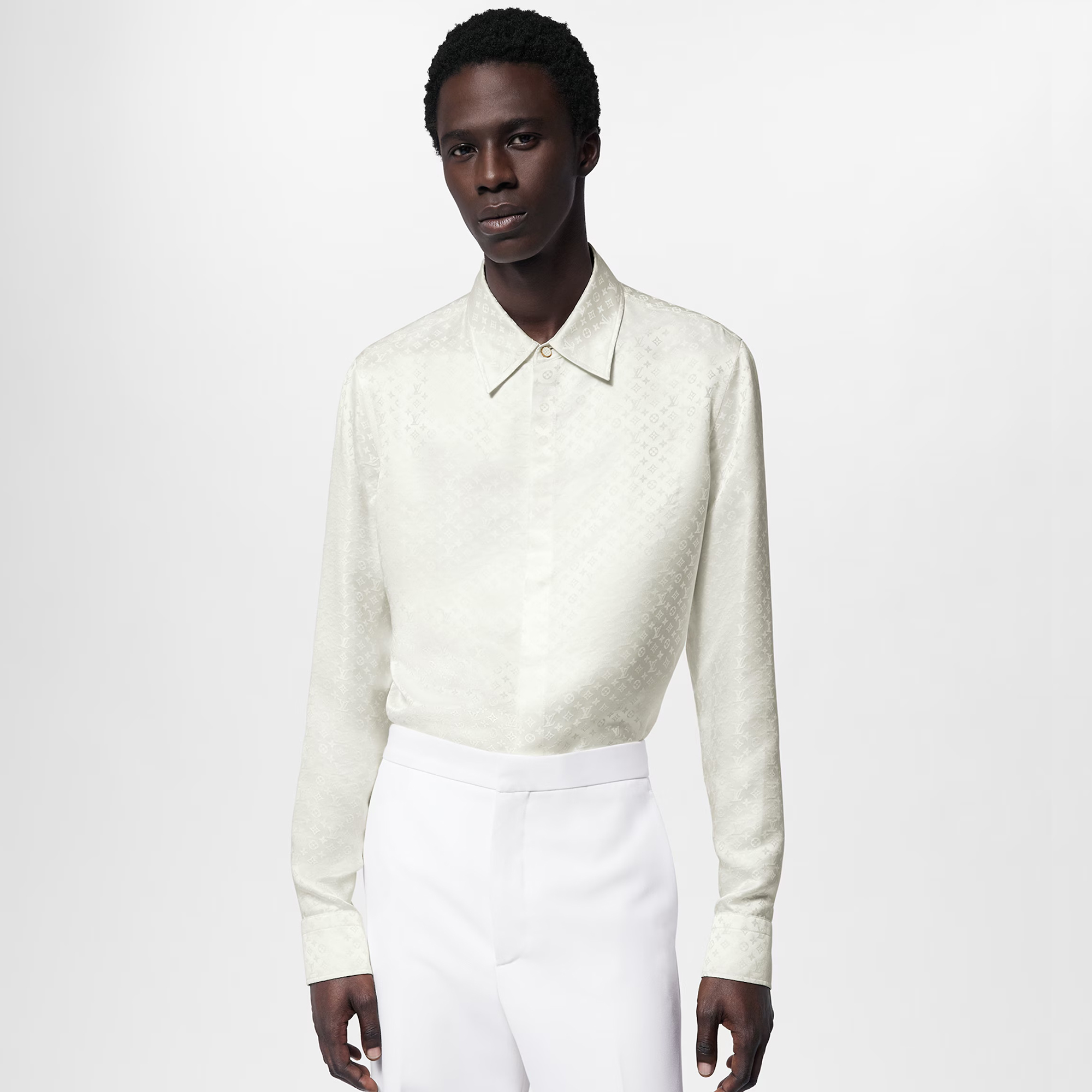 NIGO Louis Vuitton Men's Spring And Summer Solid Color Letter Print Silk Single Breasted Long Sleeved Shirt #nigo76568